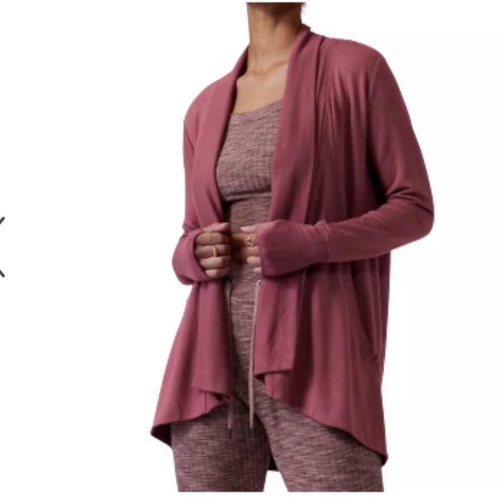 Athleta pranayama wrap Dusty Rose Open Front Cardigan women M soft cozy casual